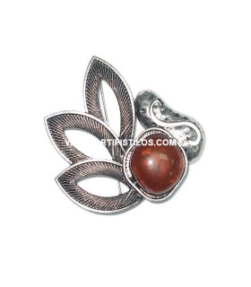 BROCHE 3 FEUILLES CREUSES + PIERRE