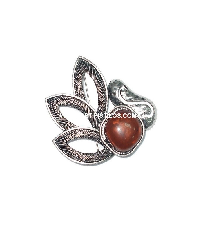 BROCHE 3 FEUILLES CREUSES + PIERRE