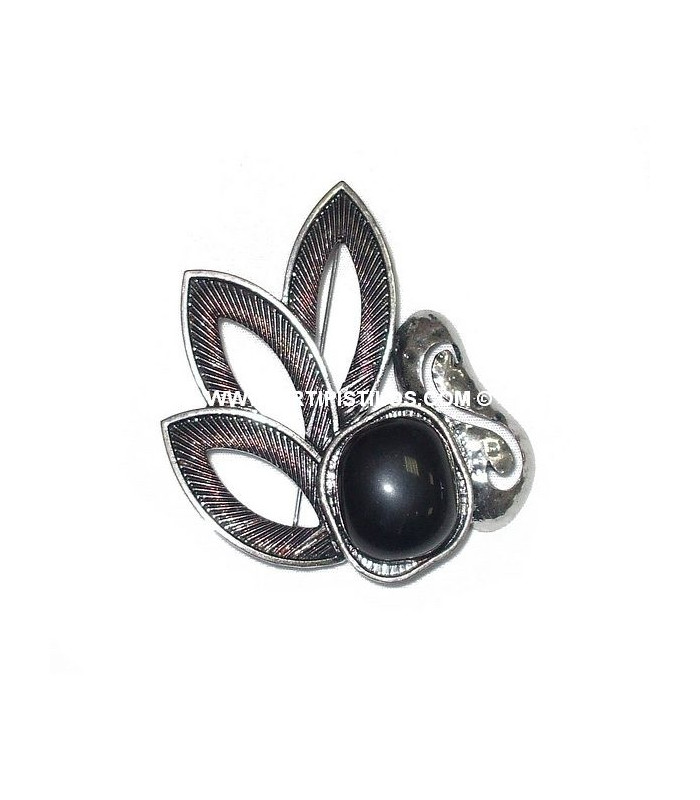 BROCHE 3 FEUILLES CREUSES + PIERRE