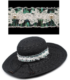 RUBAN GUIPURE + POLYESTER ET PERLES