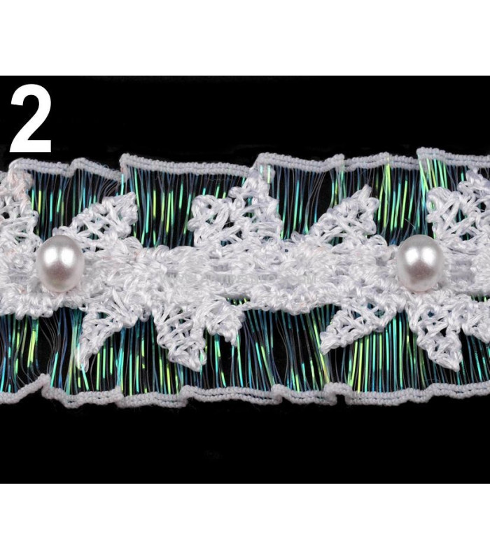 RUBAN GUIPURE + POLYESTER ET PERLES