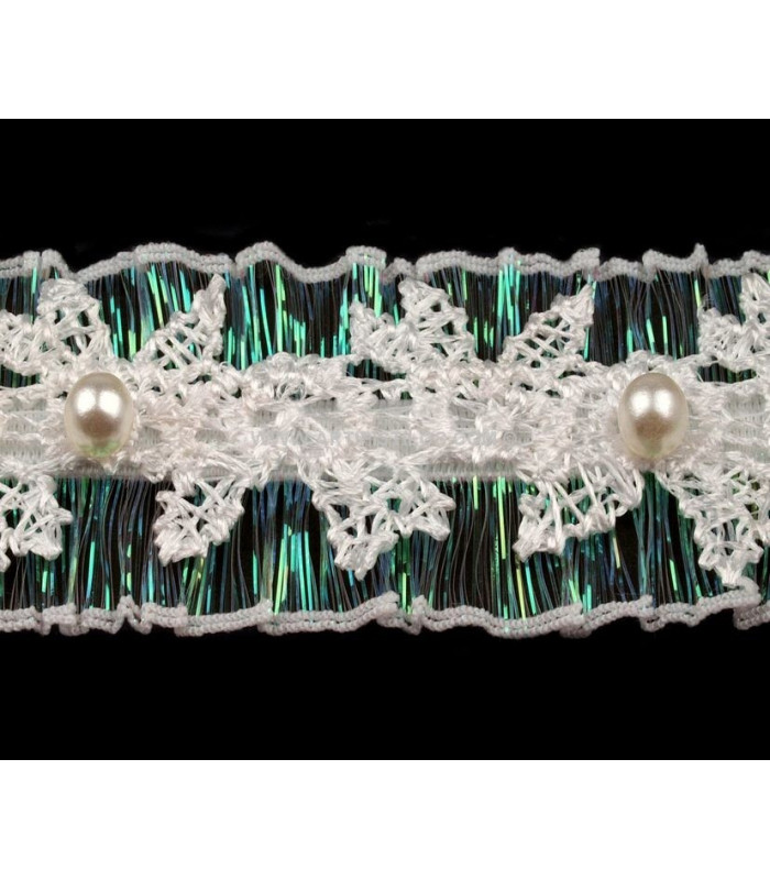 RUBAN GUIPURE + POLYESTER ET PERLES
