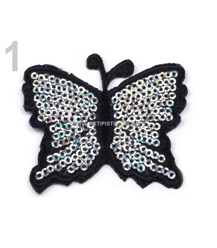 PAPILLON THERMOCOLLANT AVEC PAILLETTES 5 x 6,5 cm