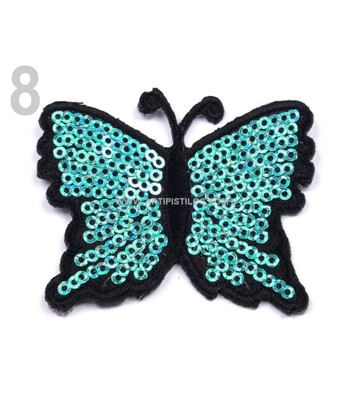 PAPILLON THERMOCOLLANT AVEC PAILLETTES 5 x 6,5 cm