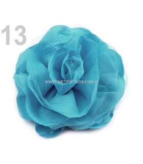 BROCHE FLEUR TISSU ET TULLE 14 CMS.