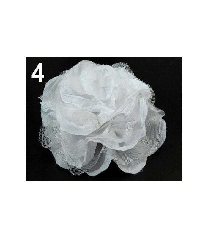 BROCHE FLEUR TISSU ET TULLE 14 CMS.