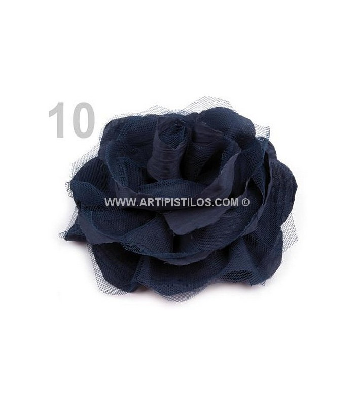 BROCHE FLEUR TISSU ET TULLE 14 CMS.