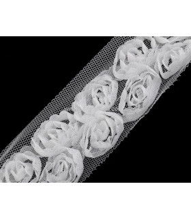 BANDE DE TULLE AVEC ROSES LARGUEUR 40 MM