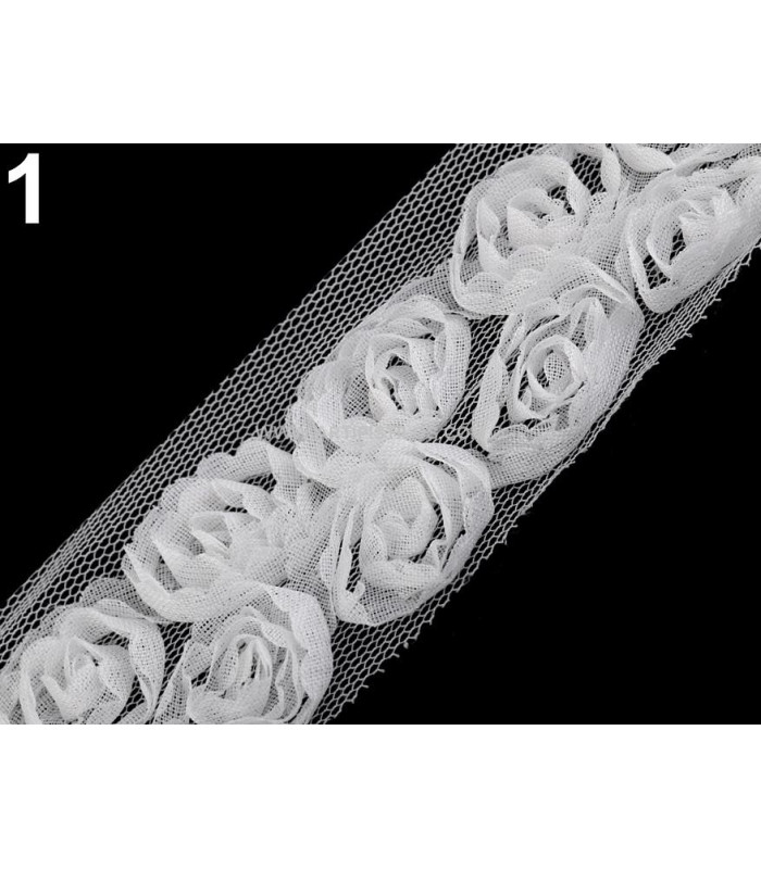 BANDE DE TULLE AVEC ROSES LARGUEUR 40 MM