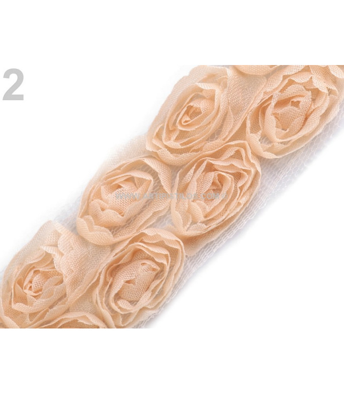 BANDE DE TULLE AVEC ROSES LARGUEUR 40 MM