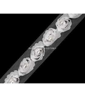 RUBAN ROSES DE TULLE AVEC PERLES