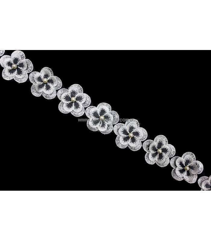RUBAN DE DENTELLE AVEC PERLES 6,5 CM