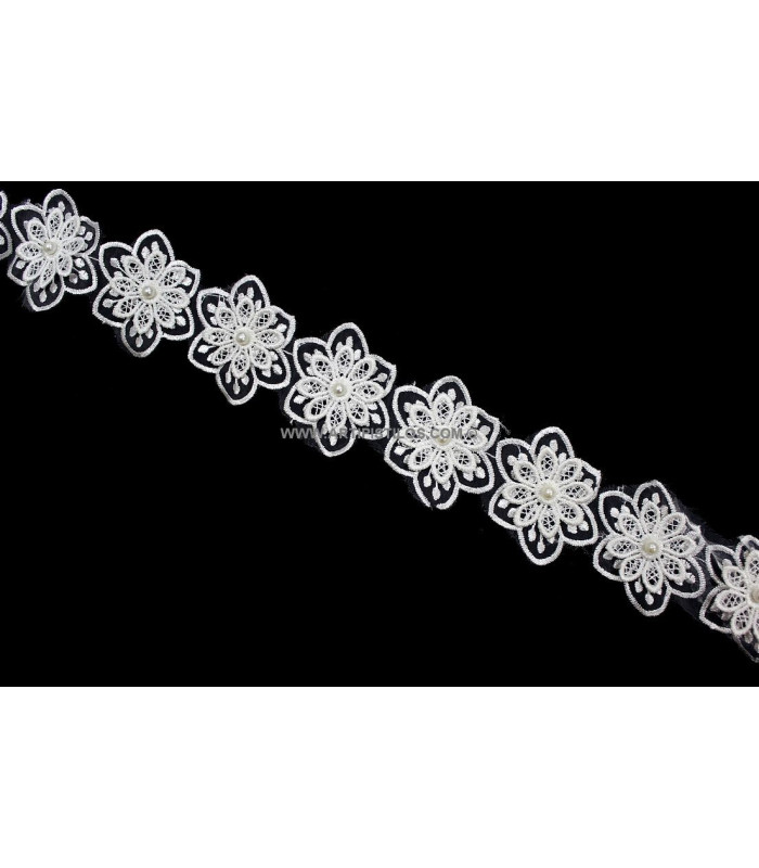 RUBAN DE DENTELLE AVEC PERLES 6,5 CM