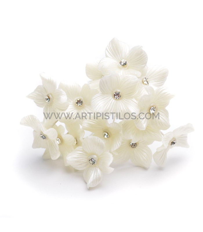FLEUR DE PORCELAINE FRAISE 2 CM AVEC STRASS