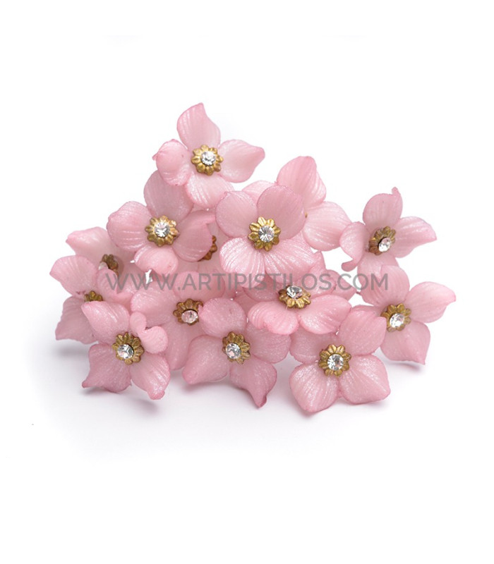 FLEUR DE PORCELAINE FRAISE 2 CM AVEC STRASS