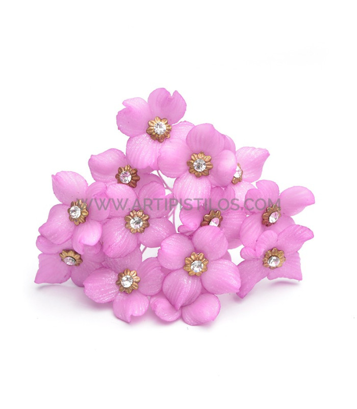 FLEUR DE PORCELAINE FRAISE 2 CM AVEC STRASS