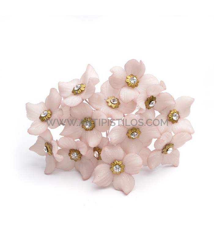 FLEUR DE PORCELAINE FRAISE 2 CM AVEC STRASS
