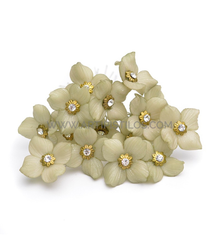 FLEUR DE PORCELAINE FRAISE 2 CM AVEC STRASS