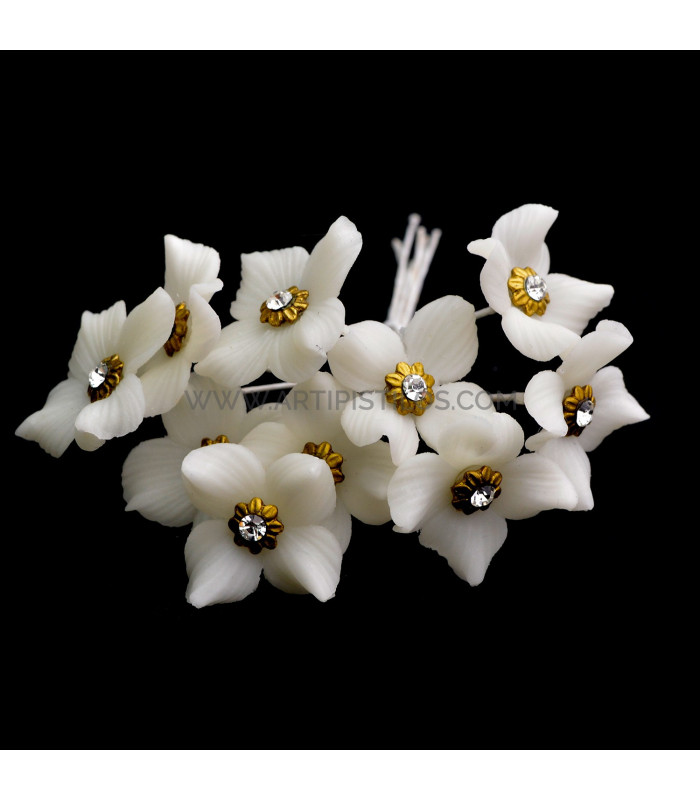 FLEUR DE PORCELAINE FRAISE 2 CM AVEC STRASS