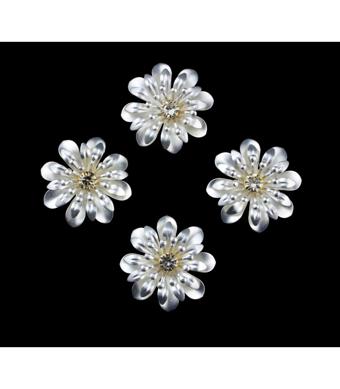 Fleur métallique 3 trois feuilles avec strass