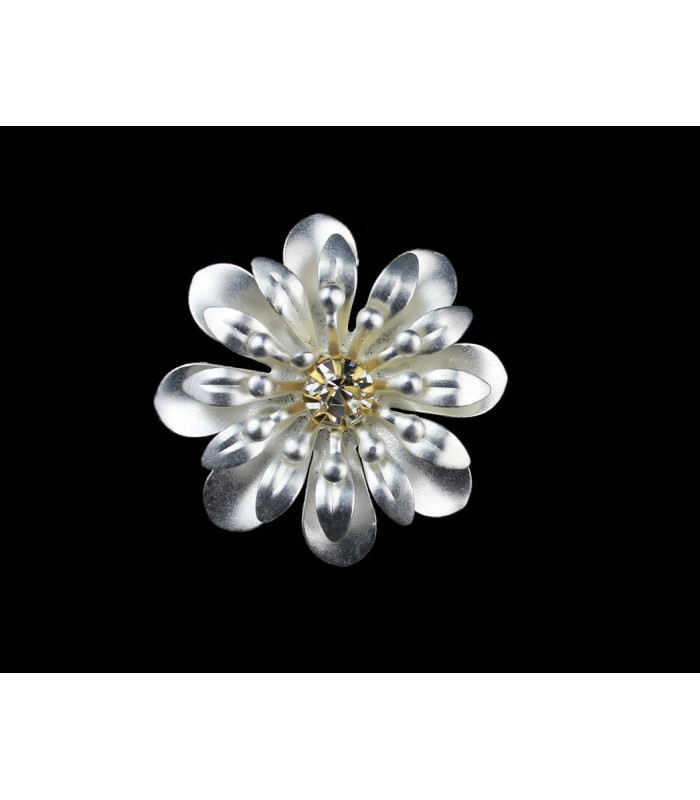 Fleur métallique 3 trois feuilles avec strass