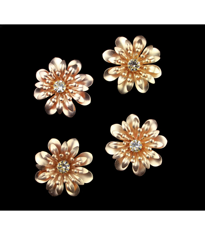 Fleur métallique 3 trois feuilles avec strass