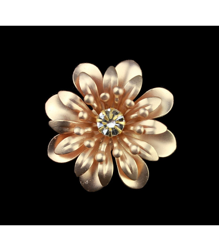 Fleur métallique 3 trois feuilles avec strass
