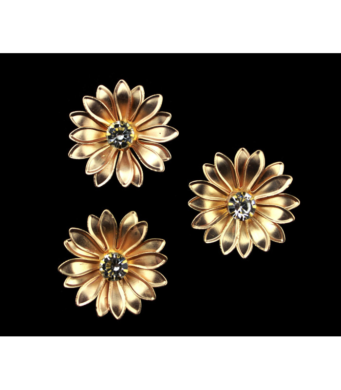 Fleur métallique 2 feuilles avec strass