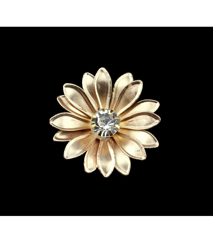 Fleur métallique 2 feuilles avec strass