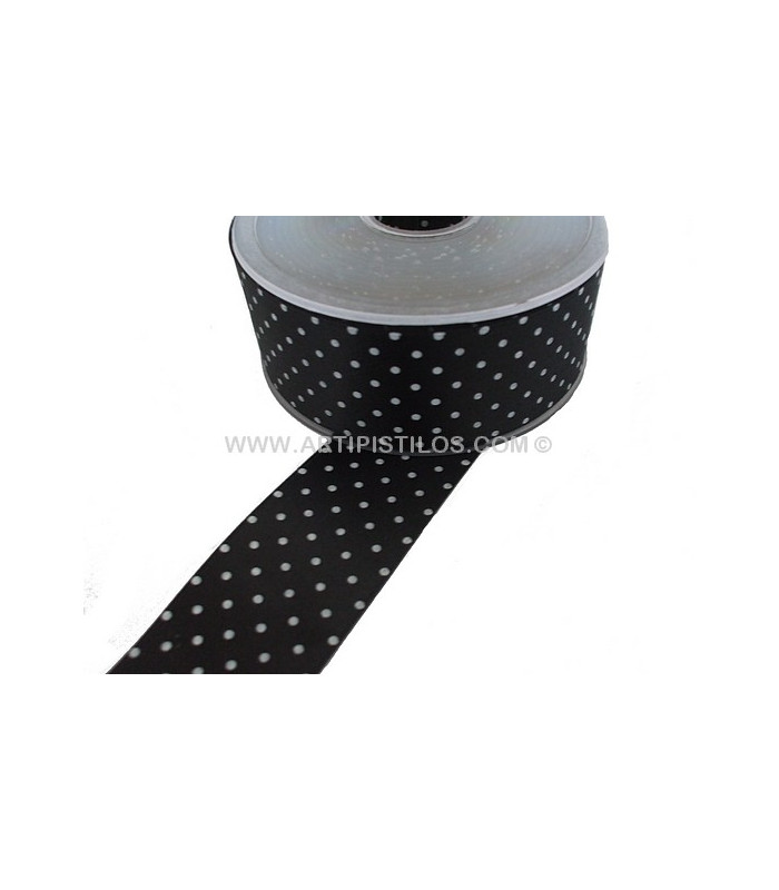RUBAN EN SATIN À POIS 38 MM.