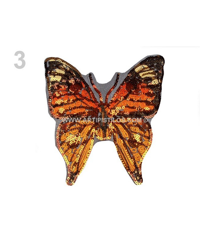 APPLICATION PAPILLON AVEC PAILLETTES 23 X 23 CMS.