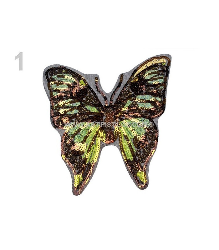 APPLICATION PAPILLON AVEC PAILLETTES 23 X 23 CMS.