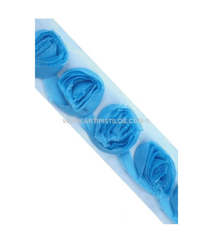 RUBAN TULLE AVEC ROSES EN TISSU