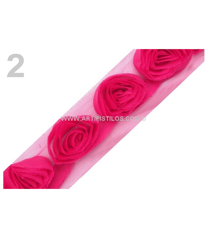 RUBAN TULLE AVEC ROSES EN TISSU