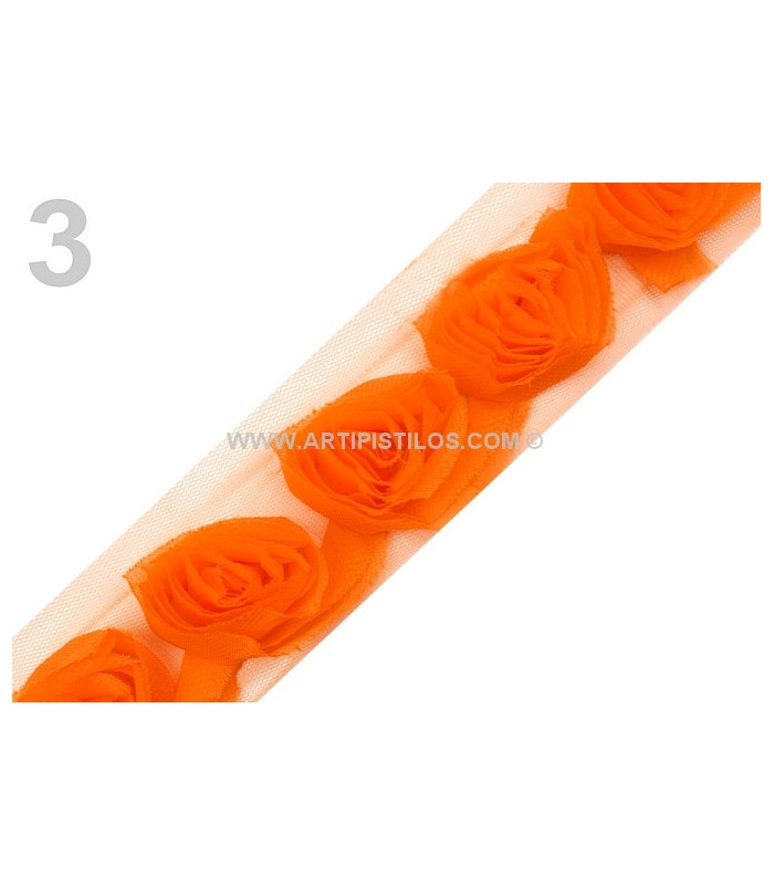 RUBAN TULLE AVEC ROSES EN TISSU