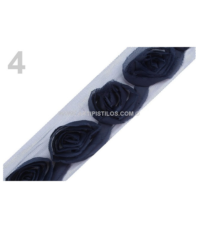 RUBAN TULLE AVEC ROSES EN TISSU