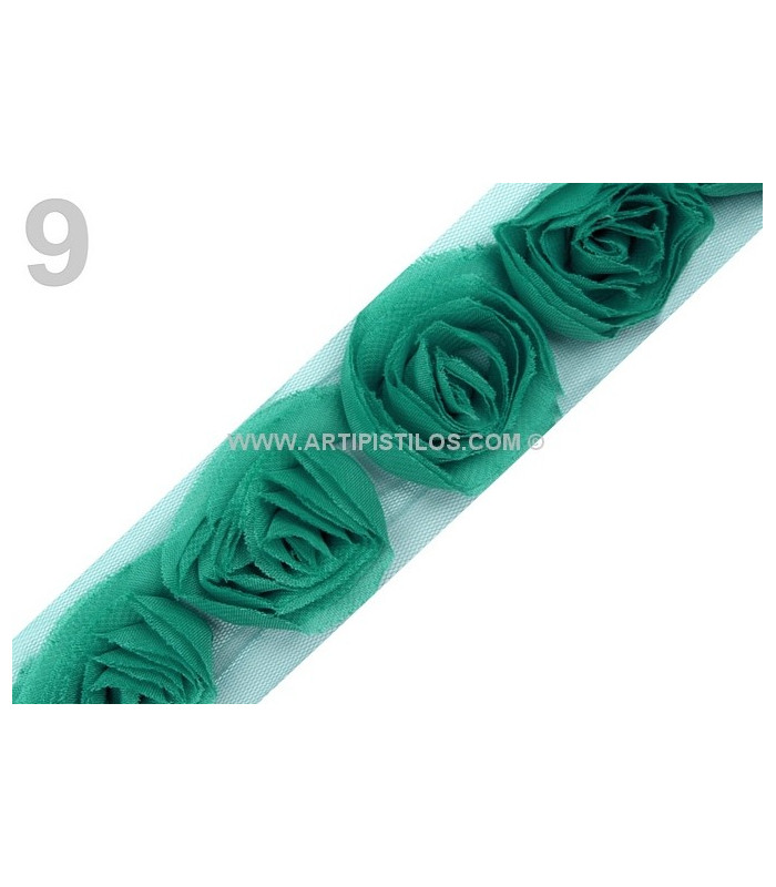 RUBAN TULLE AVEC ROSES EN TISSU
