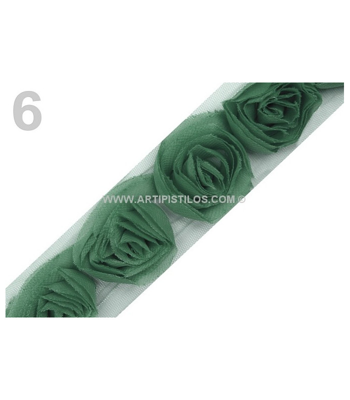 RUBAN TULLE AVEC ROSES EN TISSU