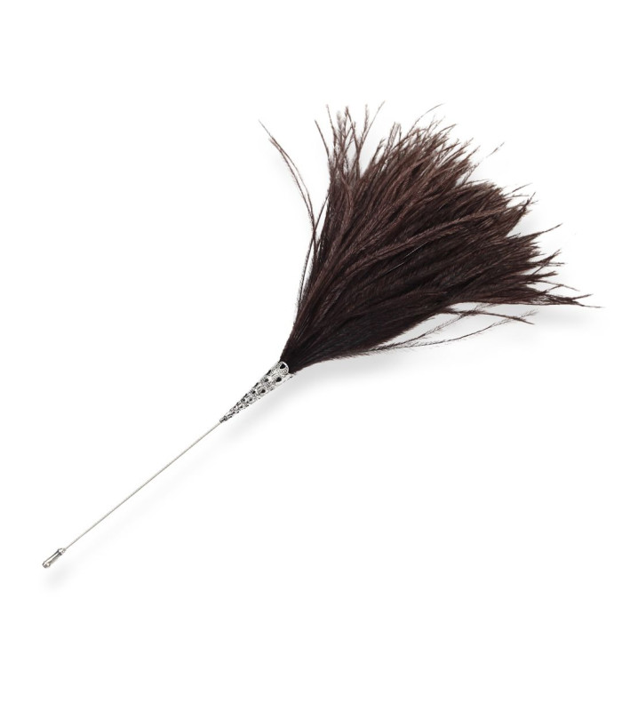 BROCHE EN PLUMES D'ÉMEU - ÉPINGLETTE DÉCORATIVE AVEC COUVRE-AIGUILLE