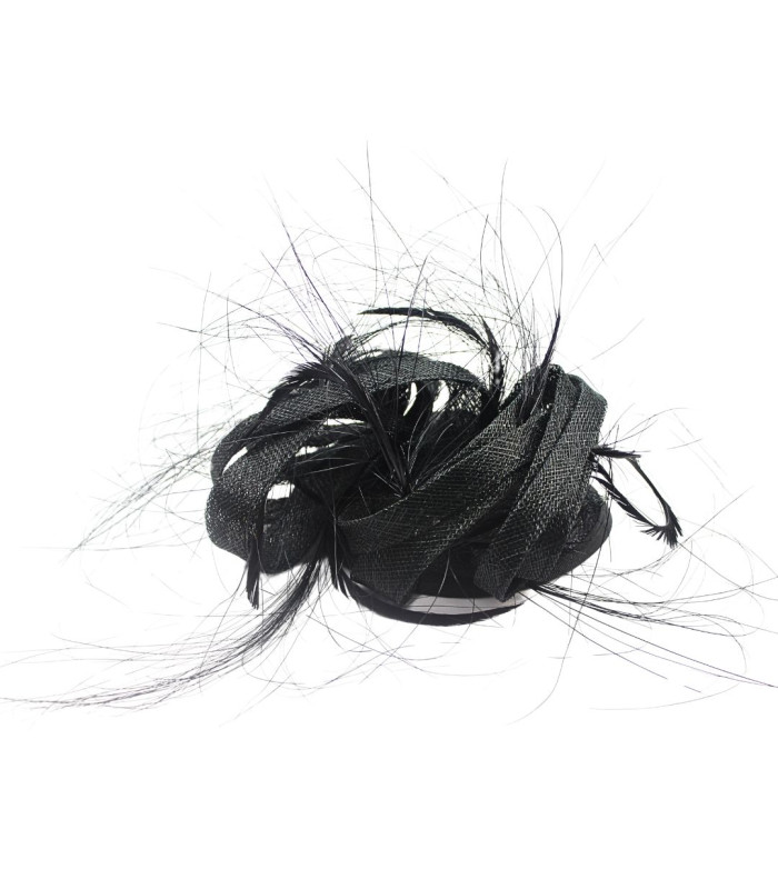 TOCADO EN SINAMAY AVEC PLUMES D'OCA BIOT ET DE PAON BRÛLÉ