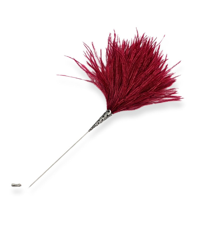 BROCHE EN PLUMES D'ÉMEU - ÉPINGLETTE DÉCORATIVE AVEC COUVRE-AIGUILLE
