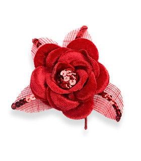 FLEUR EN VELOURS AVEC FEUILLES EN SINAMAY ET PAILLETTES