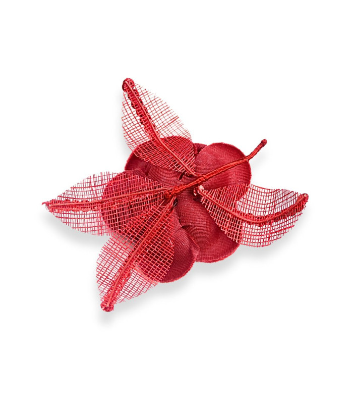 FLEUR EN VELOURS AVEC FEUILLES EN SINAMAY ET PAILLETTES