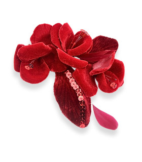 BOUQUET DE FLEURS EN VELOURS AVEC PLUMES ET PAILLETTES