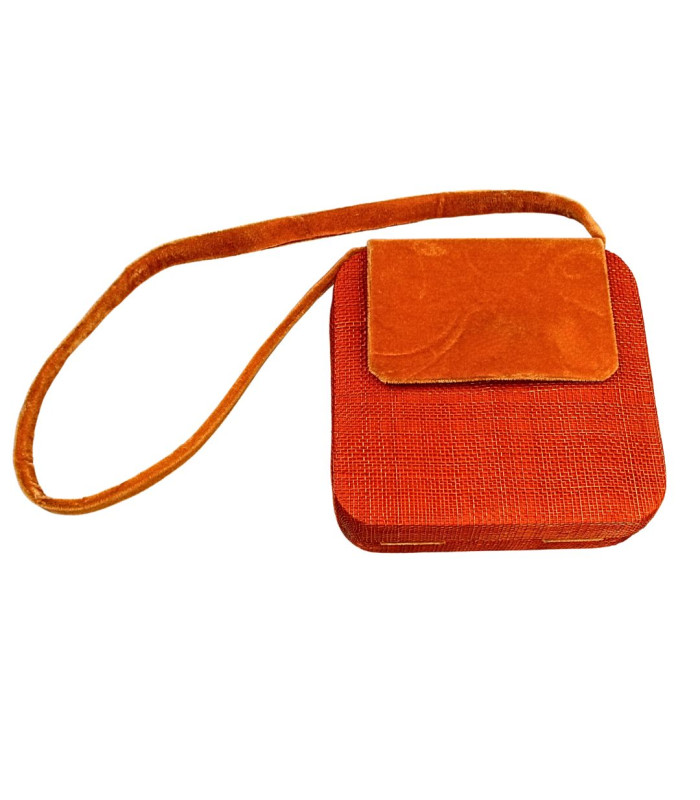 SAC CARRÉ EN SINAMAY ET VELOURS ORANGE