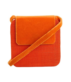 SAC CARRÉ EN SINAMAY ET VELOURS ORANGE