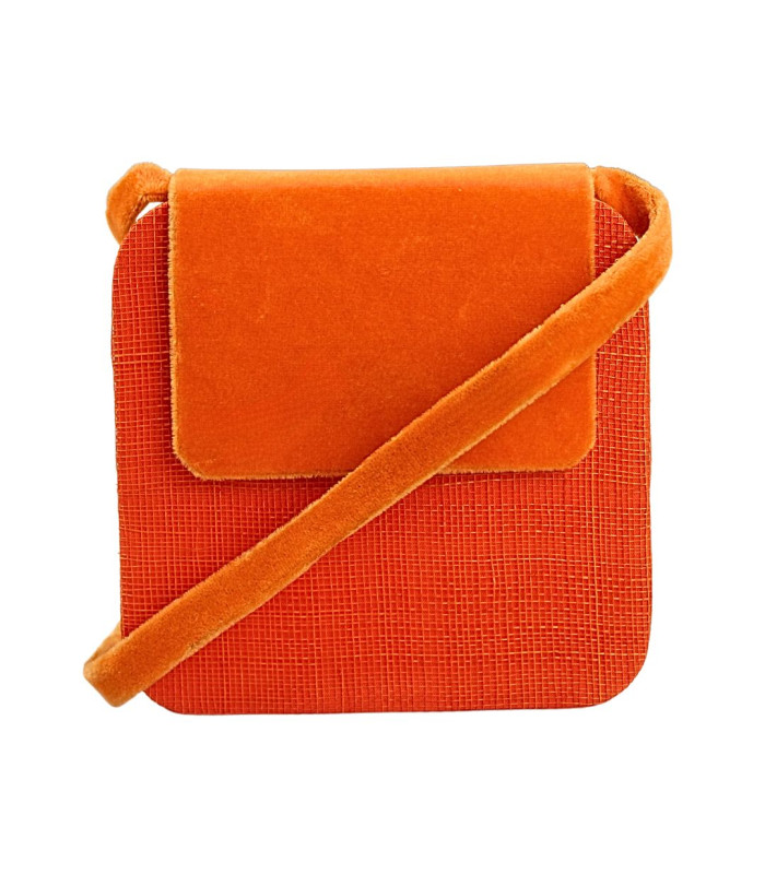 SAC CARRÉ EN SINAMAY ET VELOURS ORANGE