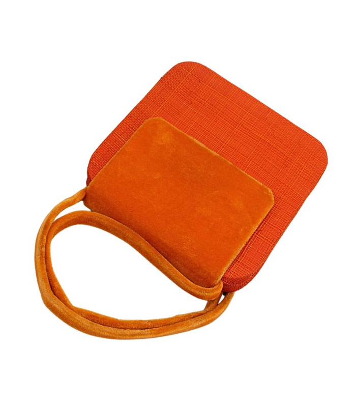 SAC CARRÉ EN SINAMAY ET VELOURS ORANGE