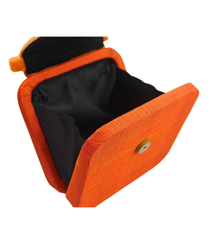 SAC CARRÉ EN SINAMAY ET VELOURS ORANGE