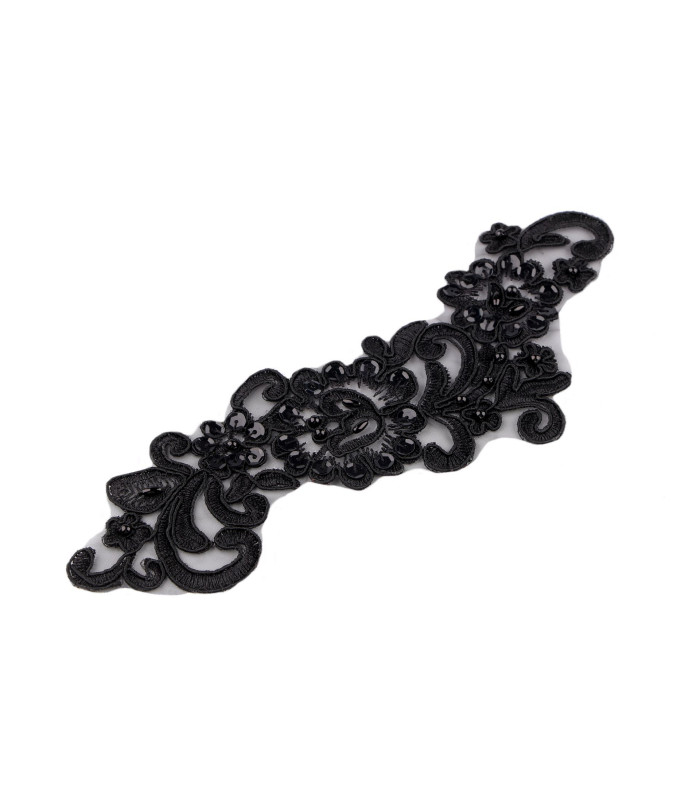 APPLIQUÉ EN DENTELLE AVEC PERLES ET PAILLETTES – 8X24CM